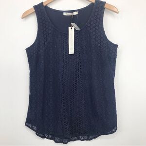 Solitaire NEW Blue Crochet Lace Sleeveless Blouse